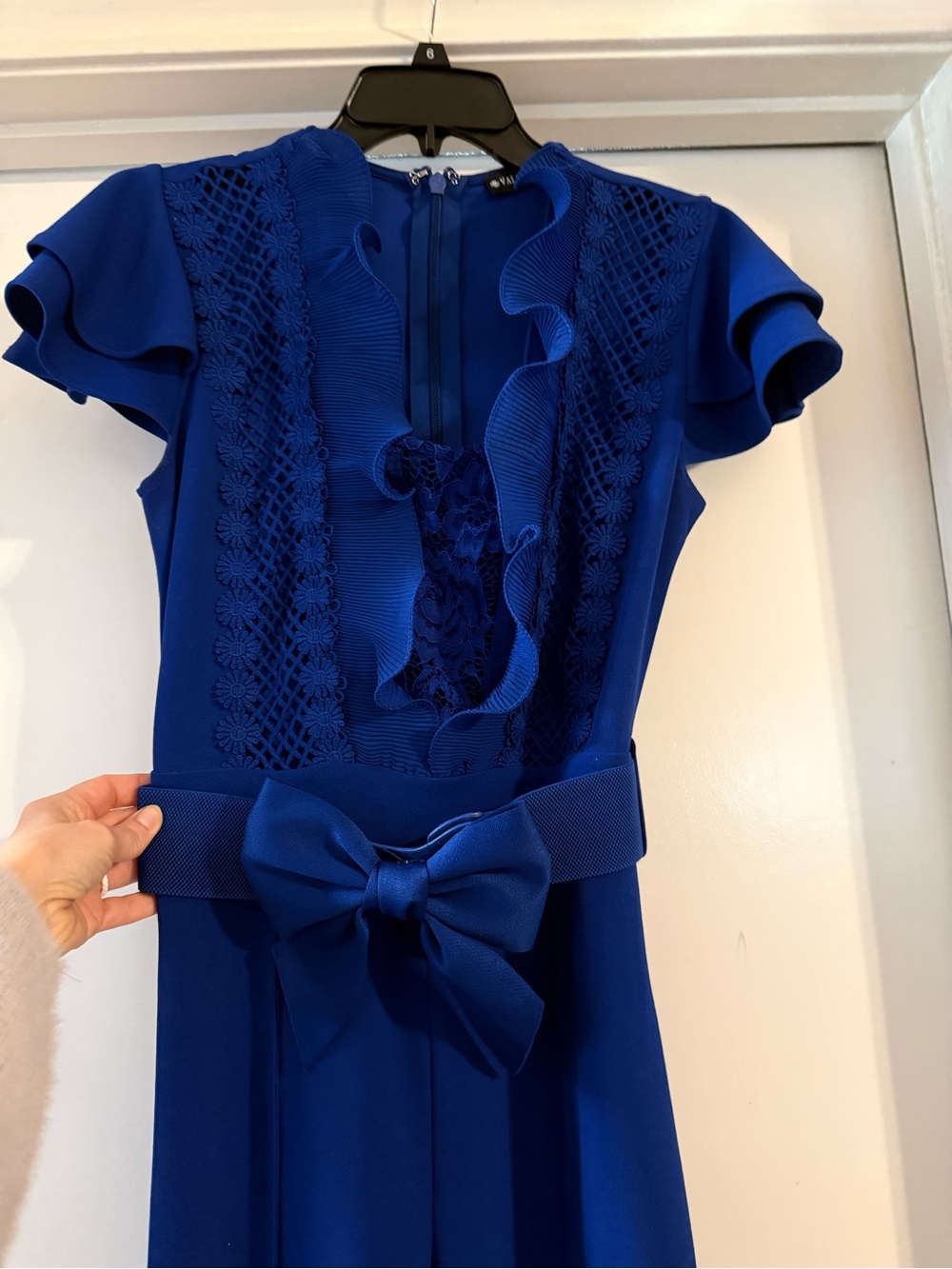 Blue Ruffled Belted Women's Jumpsuit - Picture 8 of 10